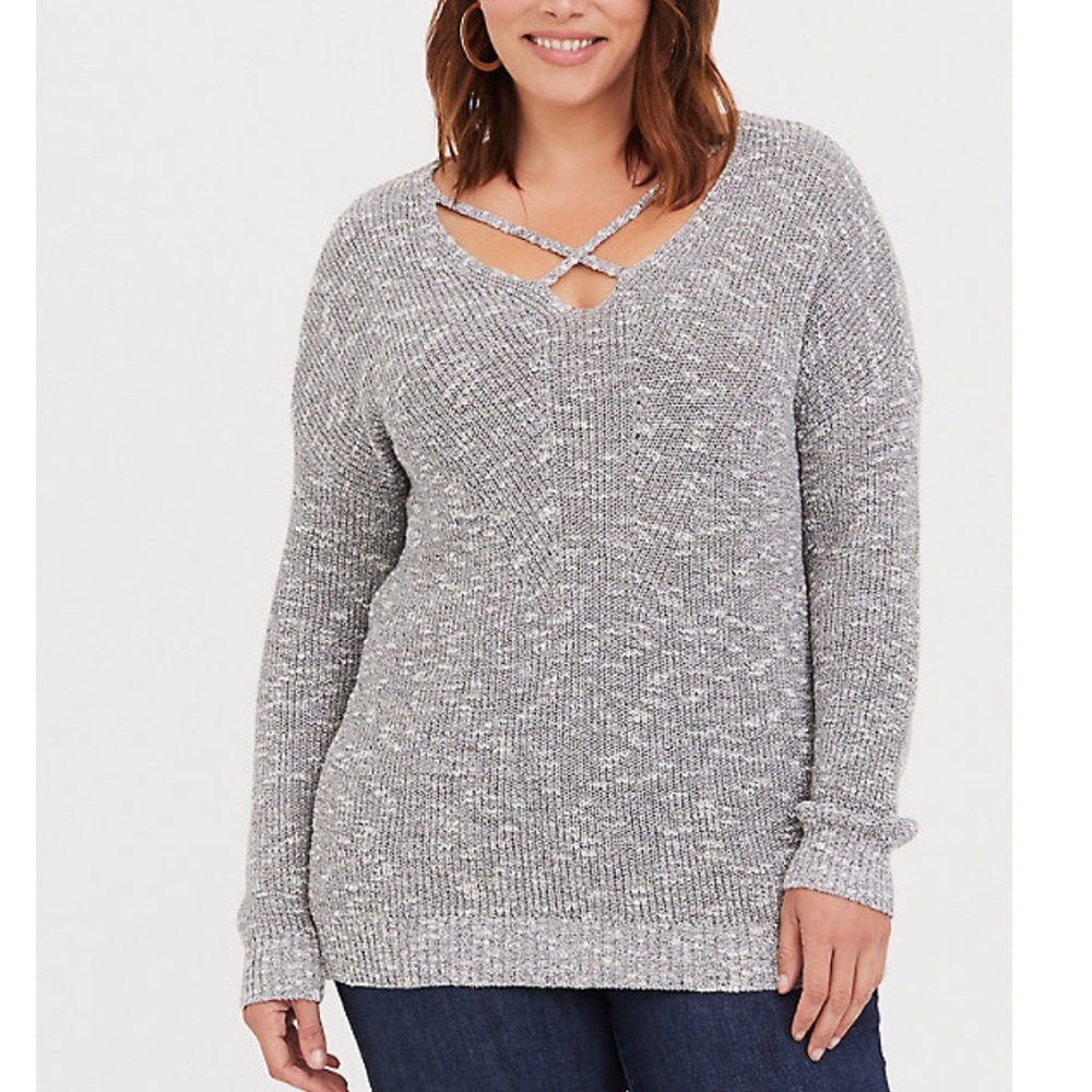 Torrid size 1 Gray sweater with crisscross neck